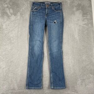 Ariat Perfect Rise Straight Jeans Womens 28R Blue 28x33 Distressed Western Denim